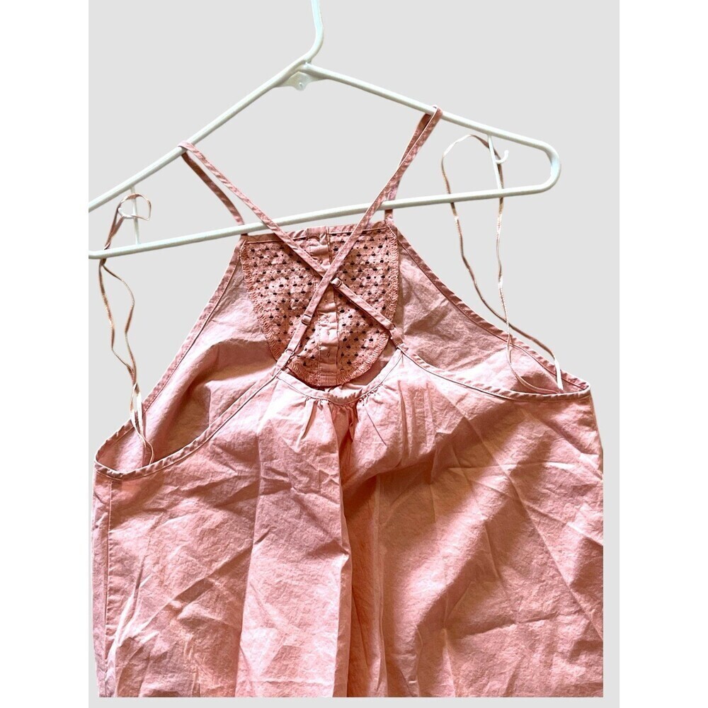 Free People Calico Cotton Trapeze Eyelet Top Dress Women’s size Small Coral Pink - Picture 6 of 9